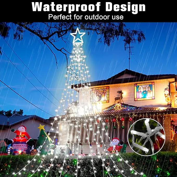 Christmas Decorations Star String Lights, 320 LED Waterfall Tree Lights with 13" Topper Star 8 Lighting Modes Indoor Outdoor Decorative for New Year, Holiday, Wedding, Party by GreenHaven Gardens