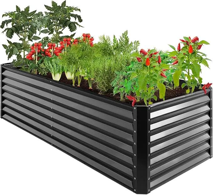 Best Choice Products 8x4x2ft Outdoor Metal Raised Garden Bed, Deep Root Planter Box for Vegetables, Flowers, Herbs, and Succulents w/ 478 Gallon Capacity - Gray by GreenHaven Gardens