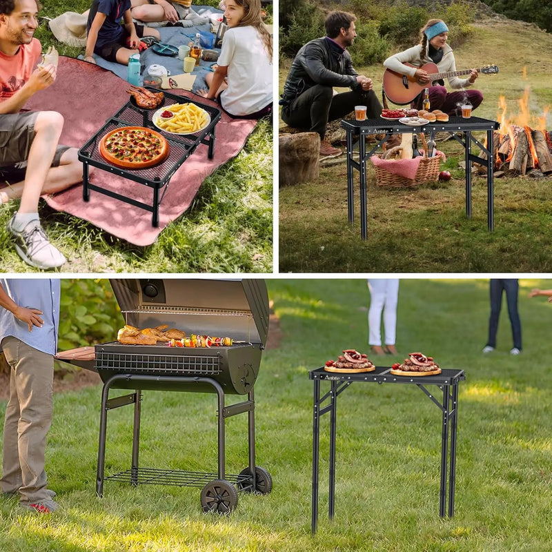 Folding Grill Table, Aluminum Camping Table Adjustable Height Max 27.5" Picnic Table Outdoor Table, Lightweight, Portable Handle for Travel Cooking BBQ Picnic, 22.8" x 16", Black by GreenHaven Gardens