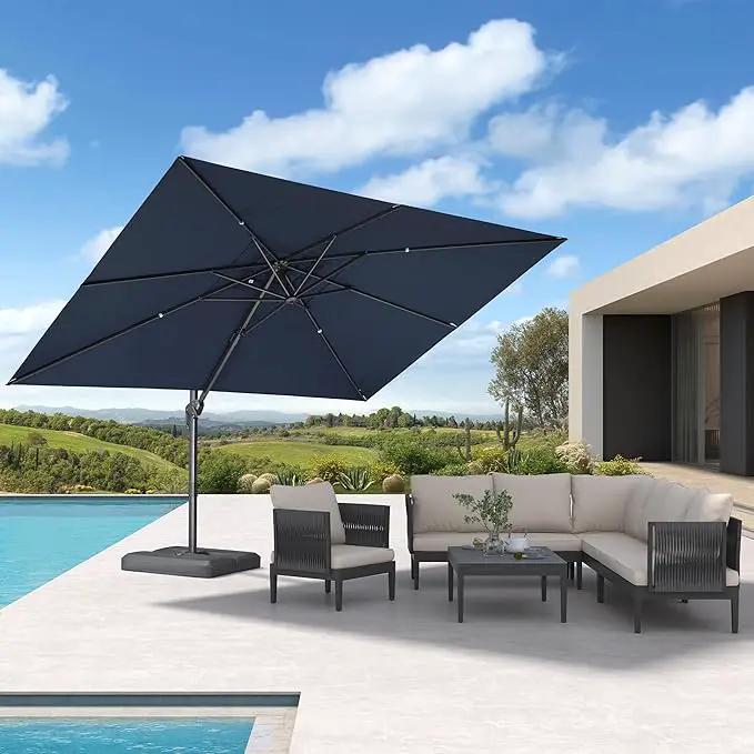 PURPLE LEAF 9' X 11.5' Rectangle Patio Umbrella Outdoor Large Aluminum Cantilever Umbrella with 3-Year Fade Resistance Recycled Fabric and 360-degree Rotation for Deck Pool Garden, Ocean Slate by GreenHaven Gardens