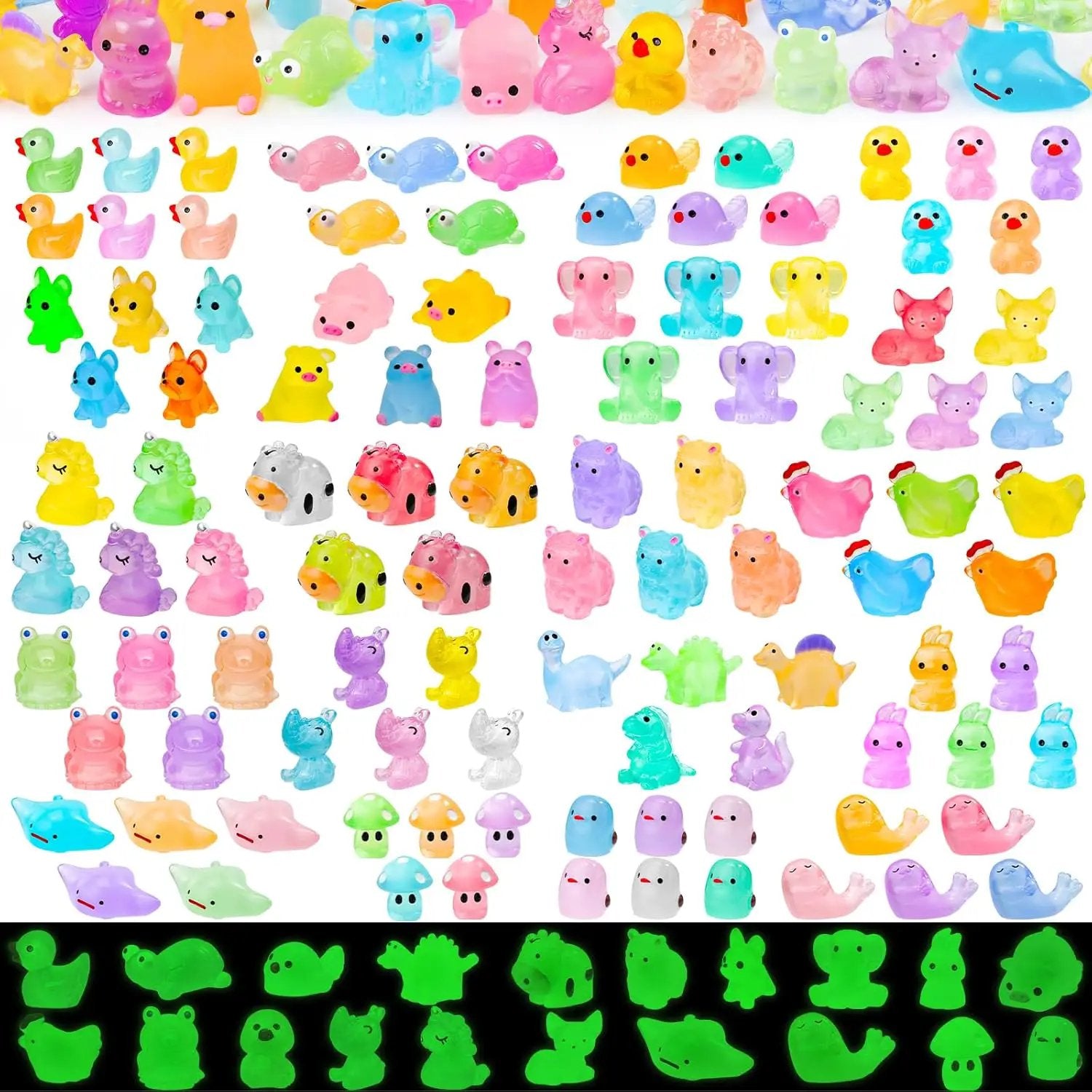 120PCS Glow in The Dark Mini Resin Animals 20 Styles of Luminous Ducks dinosaurswls Frogs and More Tiny Figurines for Fairy Garden Aquarium Terrarium Potted Plants Dollhouse Decor by GreenHaven Gardens