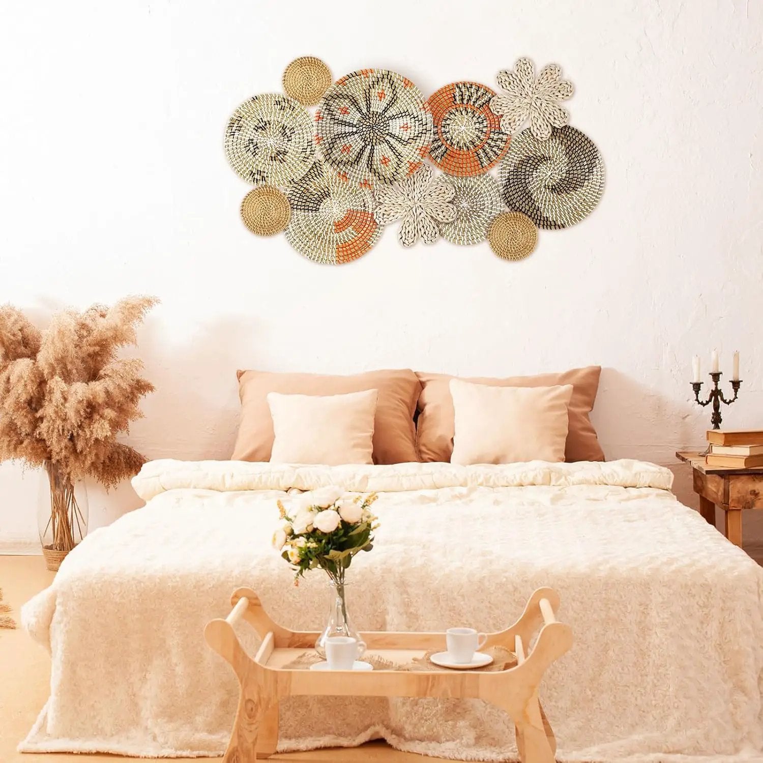 11 Pcs Boho Hanging Wall Basket Decor Handmade Woven Basket Wall Decorative Boho Wicker Baskets Placemats Round Farmhouse Bulrush Art for Rustic Home Decorations Christmas Gift(Cute) by GreenHaven Gardens