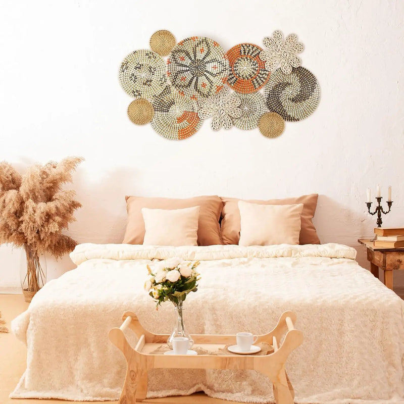 11 Pcs Boho Hanging Wall Basket Decor Handmade Woven Basket Wall Decorative Boho Wicker Baskets Placemats Round Farmhouse Bulrush Art for Rustic Home Decorations Christmas Gift(Cute) by GreenHaven Gardens
