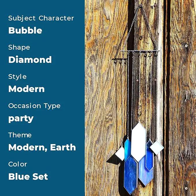 Stained Glass Window Hanging Sun Catcher - Blue Wall Art, Earth Tones Modern Design, Fully Assembled, Ready to Hang, Home or Garden Decor by GreenHaven Gardens