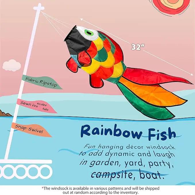 emma kites Cute Rainbow Fish Windsock Spinner Spiral 32-inch by GreenHaven Gardens