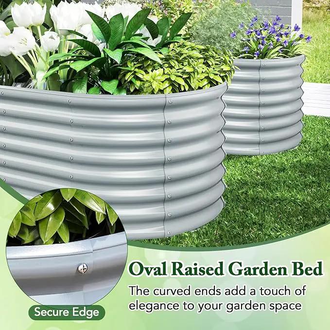 Giantex 5x3x2ft Raised Garden Bed, Large Metal Elevated Oval Planter Bed, 193 Gallon Capacity, Outdoor Planting Garden Box for Vegetable Flower Herb Grow (Grey) by GreenHaven Gardens