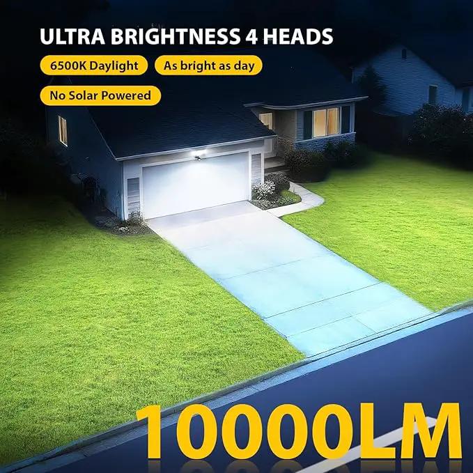 90W 10000LM LED Security Lights Motion Sensor Outdoor Lights, 4 Head Dusk to Dawn, 6500K Daylight Flood Lights Outdoor Motion Sensor, IP65 Waterproof, Motion Light for Outside, Garage, Yard, Porch by GreenHaven Gardens