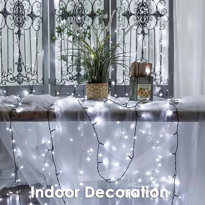 500 LEDs 172ft Green Cable Wire Christmas Light Fairy String Tree Twinkle Lights Plug in 12 Modes for Christmas Party, Outdoor, Garden, Wedding, Home Decoration (White) by GreenHaven Gardens