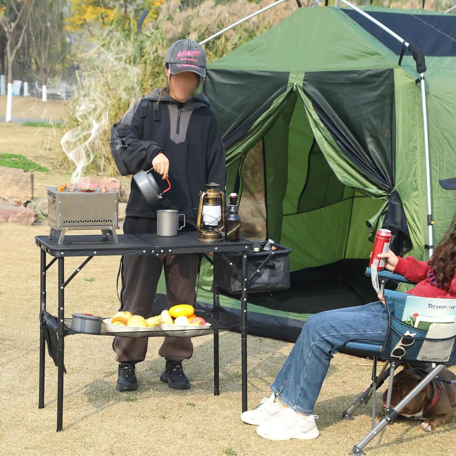 REDCAMP Folding Portable Grill Table with Sink for Outside, Lightweight Aluminum Metal Grill Stand Picnic Table for Camping Cooking BBQ RV Picnic, 2 Heights Adjustable,Black 36"x20" by GreenHaven Gardens