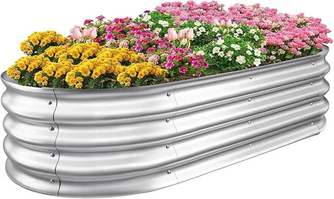 Sponvatt Raised Garden Bed - Outdoor Galvanized Raised Garden Bed Planter Boxes, Large Oval Metal for Gardening Planter Box Kit,Suitable for Vegetables,Herbs (Silver, 8x4x1 Ft) by GreenHaven Gardens