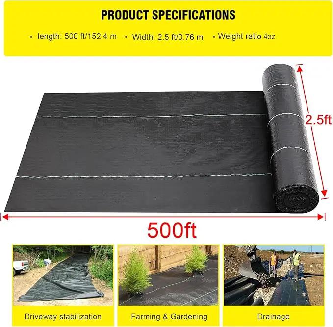 Driveway Fabric 2.5x500 ft - Commercial Weed Barrier, Heavy Duty 4OZ Landscape Fabric for Road, French Drain, Erosion Control, and Construction Projects by GreenHaven Gardens