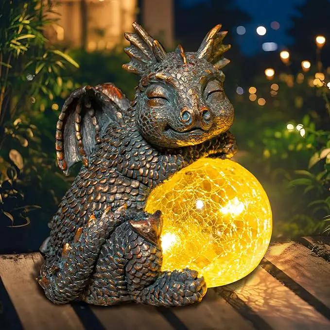 WONDER GARDEN Dragon Statue - Sleeping Dragon Figurines Solar Light Resin Garden Statues with Crackled Glass Globe Outdoor Waterproof Lawn Ornament Decor by GreenHaven Gardens