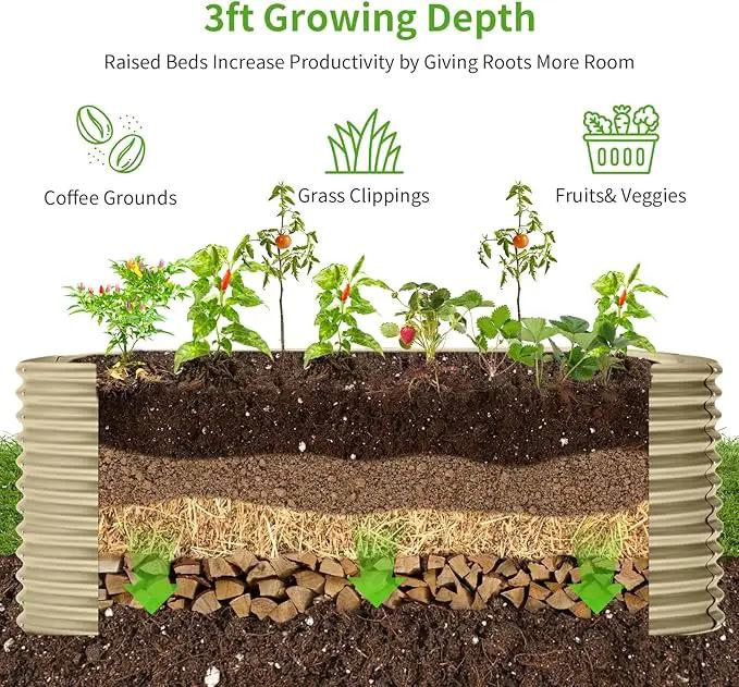 Land Guard 6x3x3ft Oval Galvanized Raised Garden Beds, Large-Capacity Metal Planter Box Outdoor, Durable Deep Raised Garden Bed 3ft Tall, Raised Beds for Gardening Vegetables, Cream Yellow by GreenHaven Gardens
