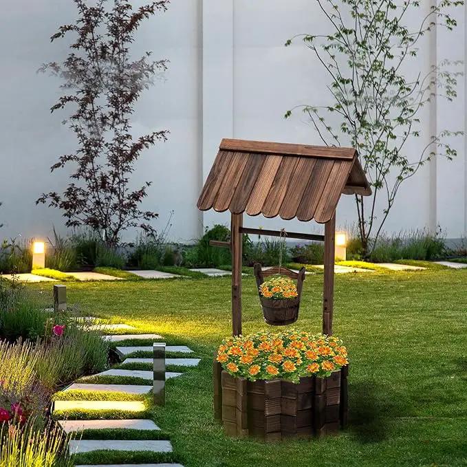 UDPATIO Rustic Solid Fir Wood Wishing Well Planter for Outdoor Plants, 16.5 in Diameter by GreenHaven Gardens