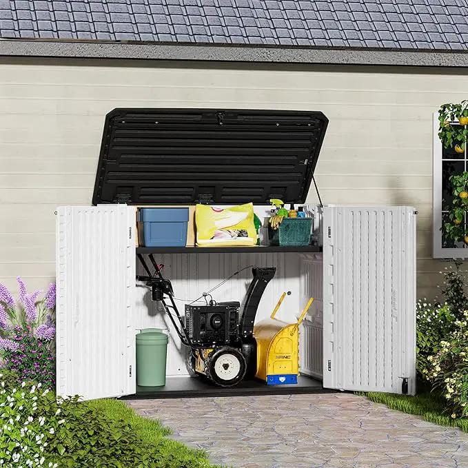 HOMSPARK Storage Shed Weather Resistance, Multi-Purpose Outdoor Storage Cabinet for Backyards and Patios, Horizontal Storage Shed for Lawnmower, Patio Accessories (Off-White, Large - 48 cu.ft) by GreenHaven Gardens