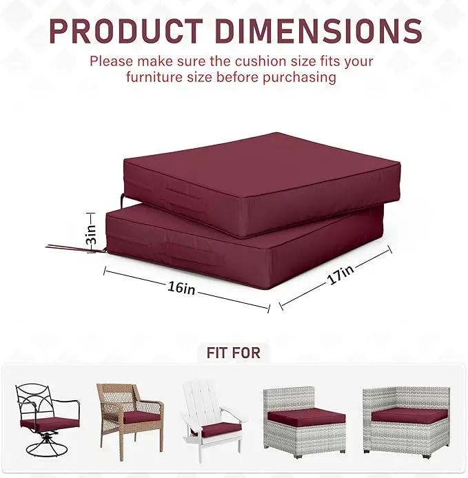 Patio Chair Cushions 17 X 16 X 3 Inch Waterproof Outdoor Seat Cushions for Patio Furniture, Outdoor Sofa Couch Pads with Ties & Handle, Set of 2, Burgundy by GreenHaven Gardens