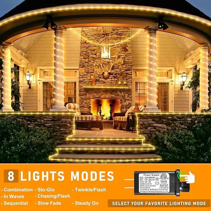 Rope Lights for Outside, 66FT 200 LED Rope Lights Outdoor/Indoor with Waterproof 8 Modes, Connectable Plug in Christmas Tree Light for Bedroom Pool Garden Party Holiday Decorations, Warm White by GreenHaven Gardens