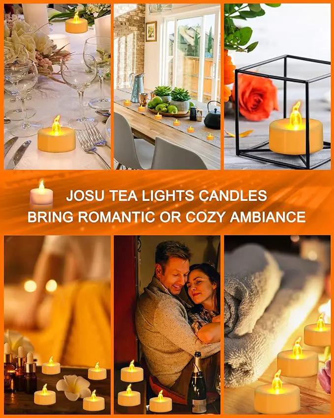 JOSU LED Tea Lights Candles [24 Pack] Flameless Candles, Realistic Battery Operated Candle, Flickering Bright Tealights with Warm Yellow Light for Party, Wedding, Valentine's Day by GreenHaven Gardens