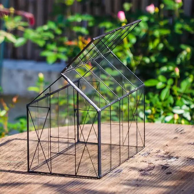 NCYP Geometric Glass Terrarium with Lid for Succulent, Small Cactus - Handmade Clear Closed House Shape Box - Home Indoor Tabletop Garden Decor, Black 9.4" x 5.5" x 7.3" (No Plants) by GreenHaven Gardens