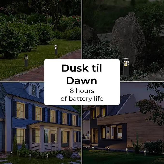 TECHKO Solar Mini-Bollard Cylinder Pathway Lights – 4-Pack, Dusk-to-Dawn, Weather-Resistant Outdoor LED Lighting by GreenHaven Gardens