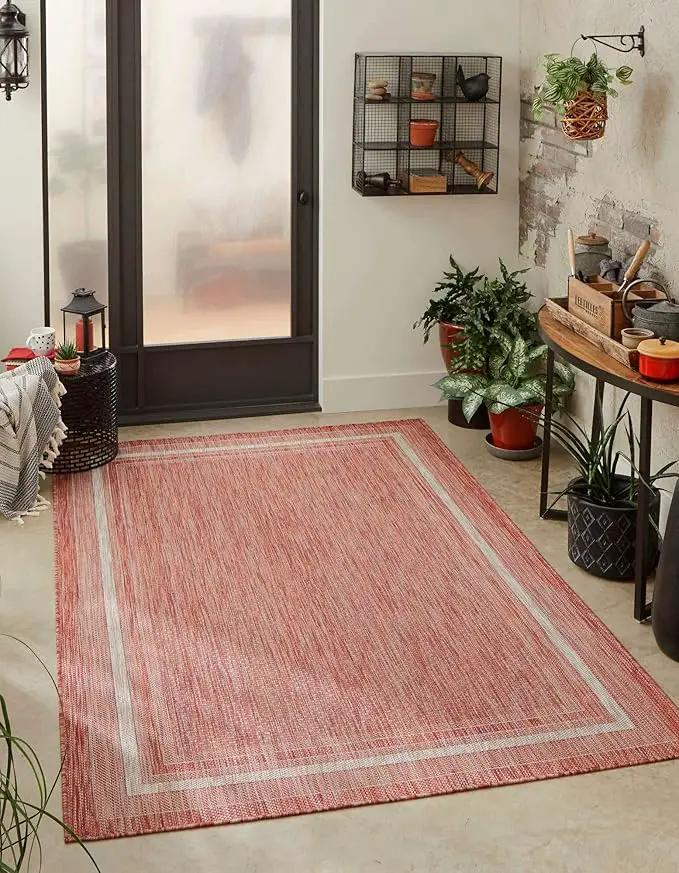 Unique Loom Outdoor Border Collection Area Rug - Soft Border (3' 3" x 5' 3" Rectangle Rust Red/Ivory) by GreenHaven Gardens