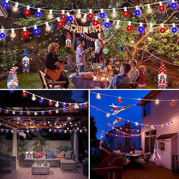 27.8Ft G40 Red White and Blue Lights String with 28 Shatterproof LED Globe Bulbs, for Memorial Day 4th of July Decorations Outdoor & Patriotic Decorations Lights for Home Party Patio Gazebo, 0.6W by GreenHaven Gardens