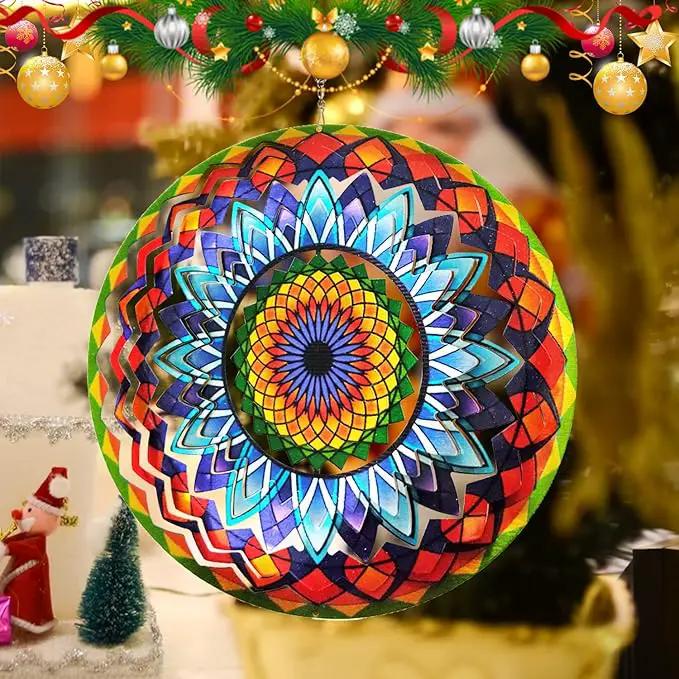 FONMY Wind Spinner Mandala Sun Flower 12 inches – 3D Stainless Steel – Laser Cut Metal Art Geometric Pattern - Hanging Wind Spinner, Kinetic Yard Art Decorations - Indoor/Outdoor Décor by GreenHaven Gardens