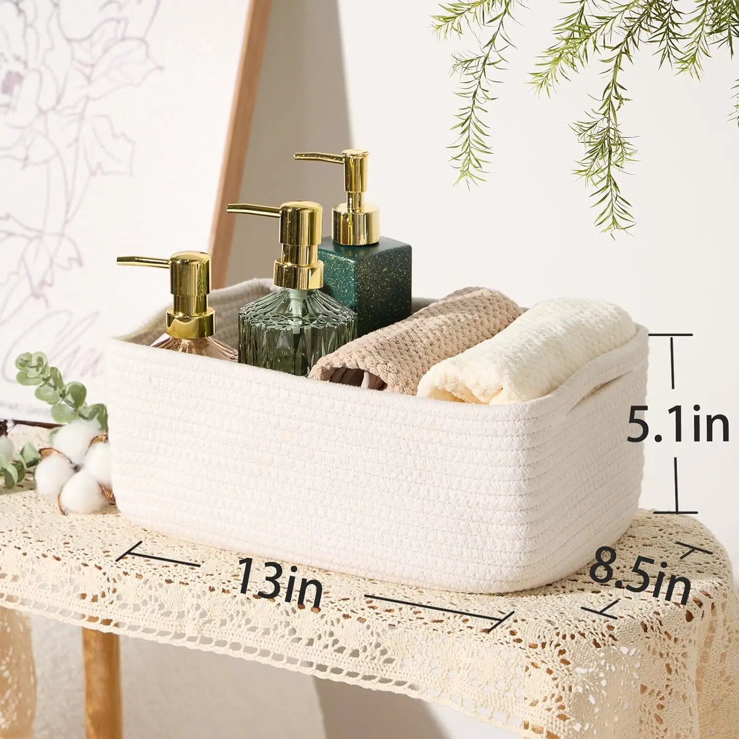Small Storage Baskets for Organizing | Closet Organizer Bins | Shelf Toy Basket | Woven Rope Baskets | Cube Decorative Box | Shallow Basket | 13x8.5x5.1” | 4 Packs Off White by GreenHaven Gardens