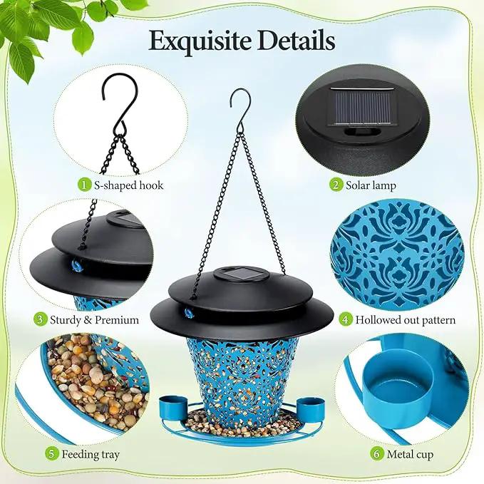 Solar Bird Feeders for Outside Hanging Metal Wild Bird Feeder Solar Lanterns Outdoor Waterproof Garden Decor for Yard Blue by GreenHaven Gardens
