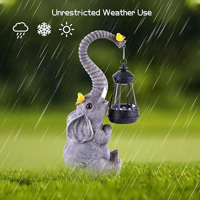 Solar Outdoor Garden Statues Lights, Mom Gifts Birthday Gifts for Women, Lucky Elephant Unique Housewarming Gifts and Yard Decoration, Elephant Figurines with Cute Birds Garden Sculpture Decor by GreenHaven Gardens