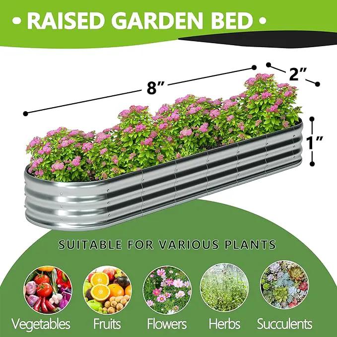 8x2x1ft(2 Pack) Oval Galvanized Raised Garden Bed,Outdoor Planter Box Metal Patio Kit Planting Bed for Vegetables Flowers and Succulents by GreenHaven Gardens