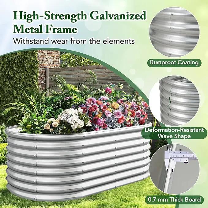 Giantex 5x3x2ft Raised Garden Bed, Large Metal Elevated Oval Planter Bed, 193 Gallon Capacity, Outdoor Planting Garden Box for Vegetable Flower Herb Grow (Silver) by GreenHaven Gardens