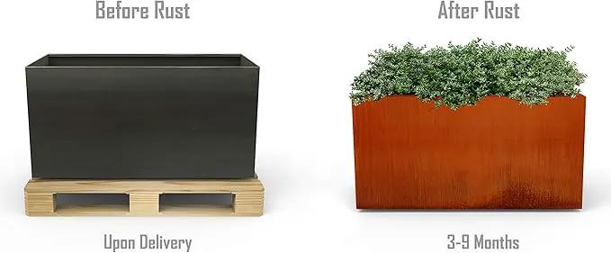 Corten Steel Planter Rectangle Outdoor Metal Garden Box Heavy Duty | Made in USA | Fully Assembled by GreenHaven Gardens