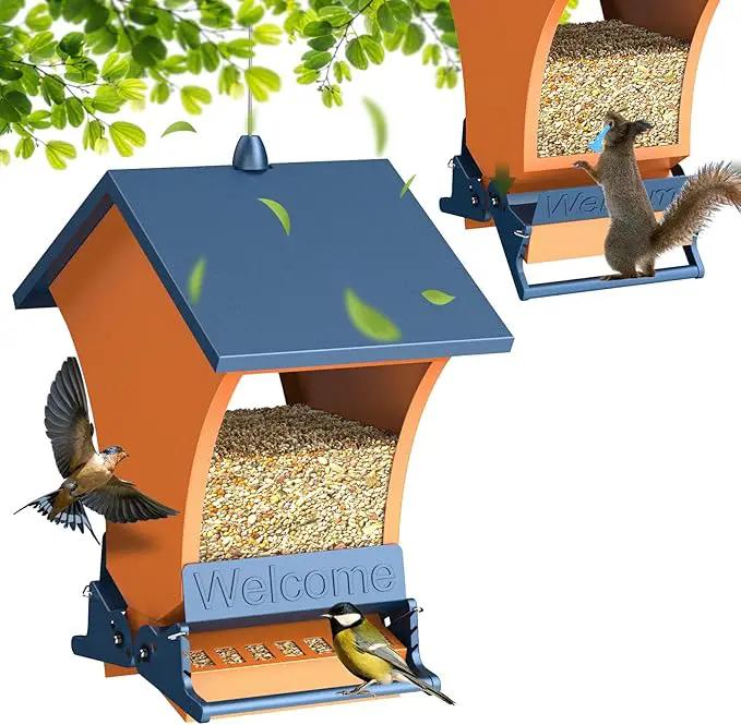 Wildpark Squirrel Proof Bird Feeders for Outdoors, 5LB Metal Hanging Feeders, Large Wild Feeders for Cardinals, Chickadees, Durable Backyard Feeders-One in Orange by GreenHaven Gardens