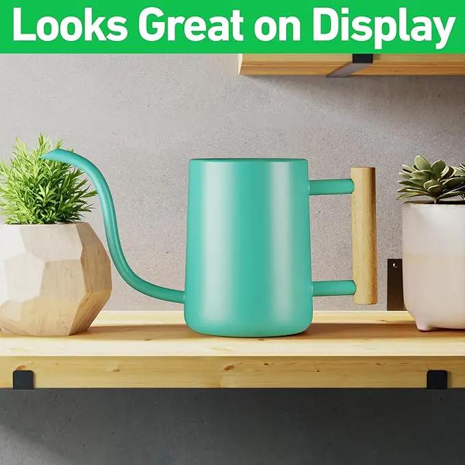 35 oz Metal Small Indoor Watering Can with Long Spout & Real Wood Handle for House Plants, Succulents, Cacti & Seedlings - Green Long Spout Watering Can Indoor Plants - Stylish, Gentle Flow, No Spills by GreenHaven Gardens