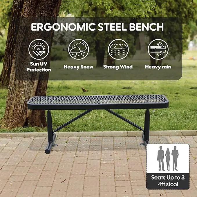 72" L Steel Flat Bench Garden Bench, Black Outdoor Park Bench Weather-Resistant Steel Metal, Patio Seating for Front Porch Backyard Park Outside, Metal Benches for Outside to dodrill to Ground by GreenHaven Gardens