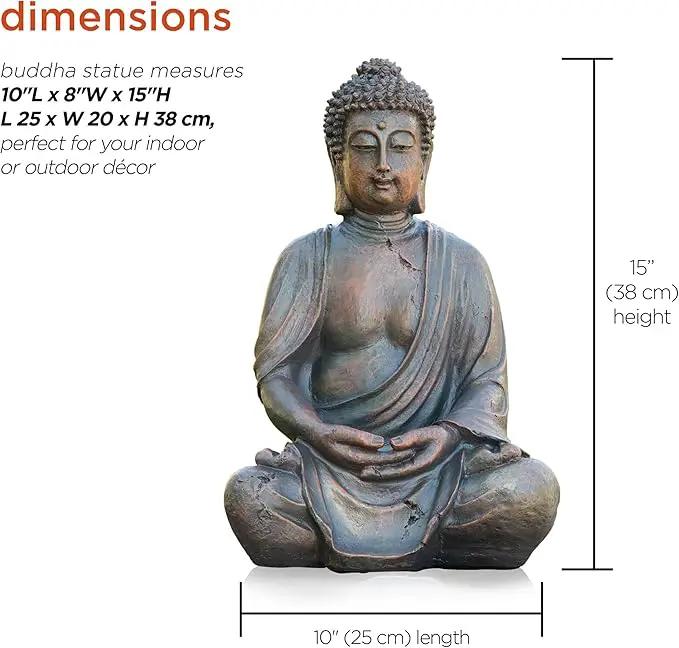 Alpine Corporation 15" Tall Indoor/Outdoor Meditating Buddha Statuary Décor by GreenHaven Gardens
