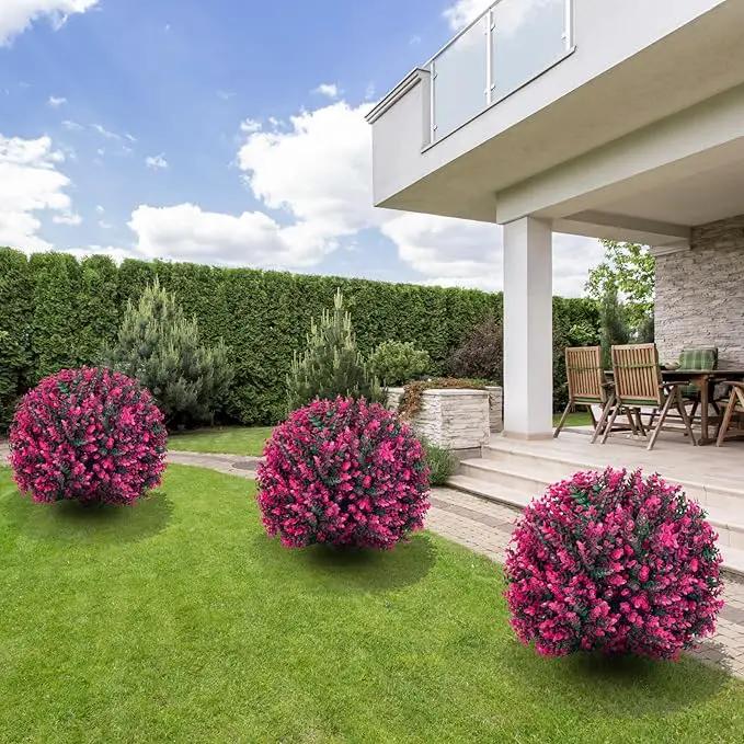 Artificial Topiary Tree with Pink Eucalyptus, Set of 2-17in UV Resistant Fake Evergreen Tree for Porch, Outdoor Artificial Plants for Planters - Ground Spike Included FZHCZWZX by GreenHaven Gardens
