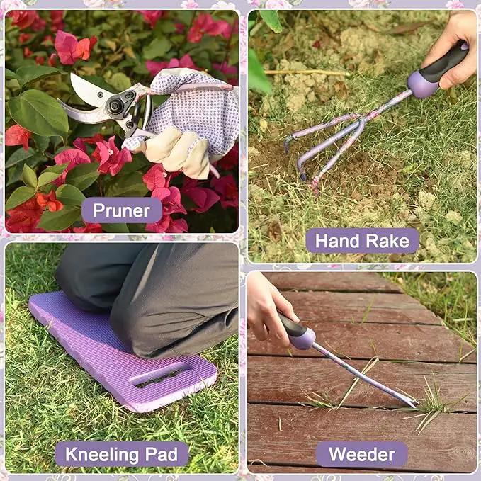 Gardening Tools, WisaKey 10 Piece Heavy Duty Purple Garden Tools Set with Non-Slip Ergonomic Handle, Durable Fashion Garden Tool Organizer HandBag, Ideal Gardening Hand Tools Gardening Gifts for Women by GreenHaven Gardens
