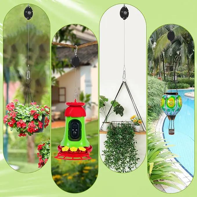 Plant Pulleys, Heavy Duty Retractable Hangers, 304 Stainless Steel Rope, Auto Plant Holder, Adjustable Climbing Hook for Garden Baskets, Watering, or Bird Feeders 2PC (Black) by GreenHaven Gardens