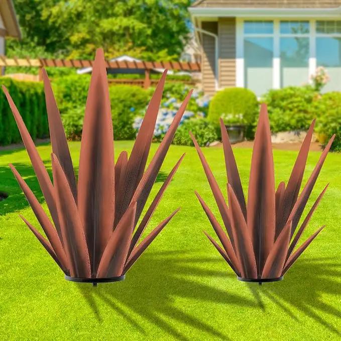 Enlarge Metal Plants Tequila Rustic Sculpture, Outdoor Patio Yard, Home Decor Hand Painted Agave Garden Statue, Outdoor Lawn Ornaments Yard Stakes for Mom Gift (1 Large coppery) by GreenHaven Gardens