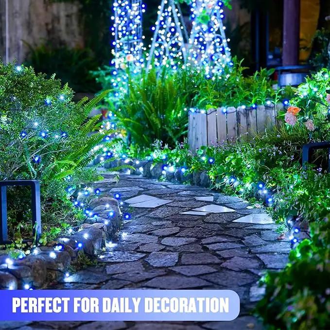 JMEXSUSS 2 Pack Blue and White Solar Christmas Lights, Total 400 LED 151FT Solar String Lights Outdoor Waterproof, 8 Modes Solar Light for Outside Tree Patio Christmas Decorations by GreenHaven Gardens