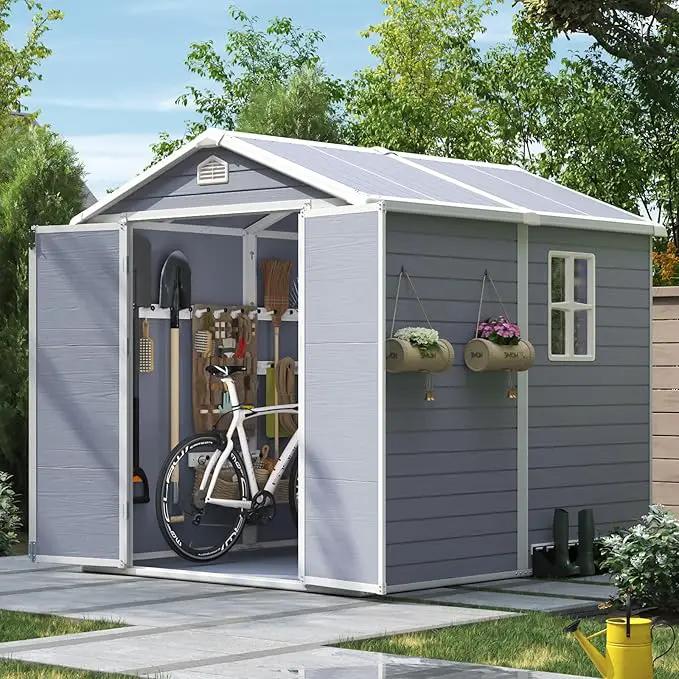 Aoxun 6X8 FT Resin Outdoor Storage Shed with Floor, Plastic Garden Shed with Lockable Door and Window, Tools House to Store Patio Furniture, Bike Accessories, Garbage Can and Lawn Mower - Grey by GreenHaven Gardens