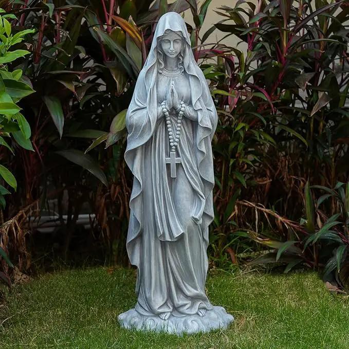 Virgin Mary Praying Statue 31.49 Inch Tall Outdoor Garden Religious Garden Statue Mary Statue Outdoor Yard Patio Deck Home Entryway Hallway Sculpture Magnesium Oxide Stone by GreenHaven Gardens