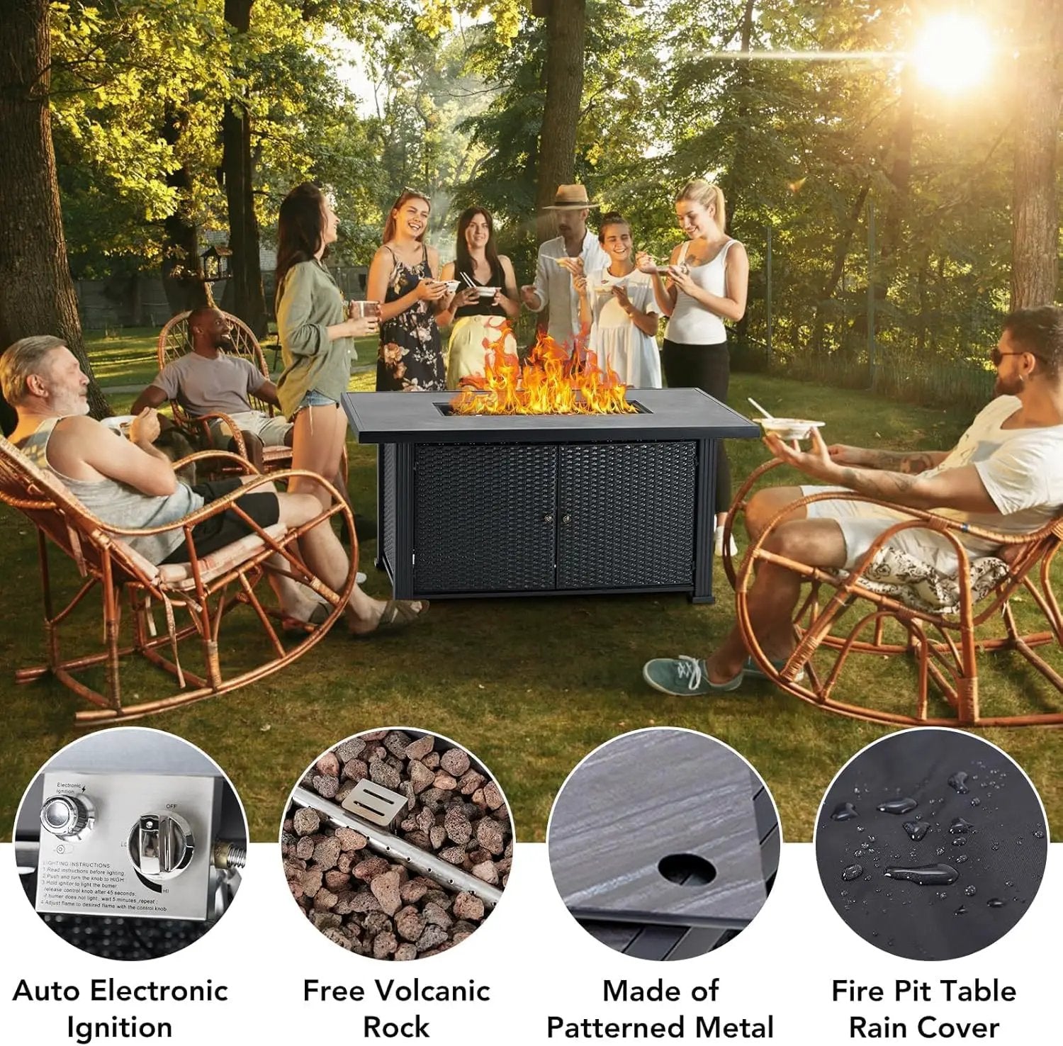 52 Inch Propane Fire Pit Table, 50000BTU Outdoor Gas Fire Pits Rectangular with Rain Cover, Sturdy Steel and Iron Fence Surface, CSA Safety Certified, Companion for Outside Patio Deck Garden by GreenHaven Gardens