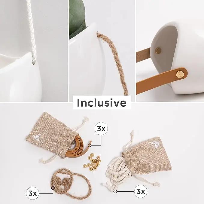 Wall Planters -Ellie- | Hanging Ceramic Plant Pots 3 Pieces | Wall Decoration for Indoors, Balcony and Garden | White (Glossy) by GreenHaven Gardens
