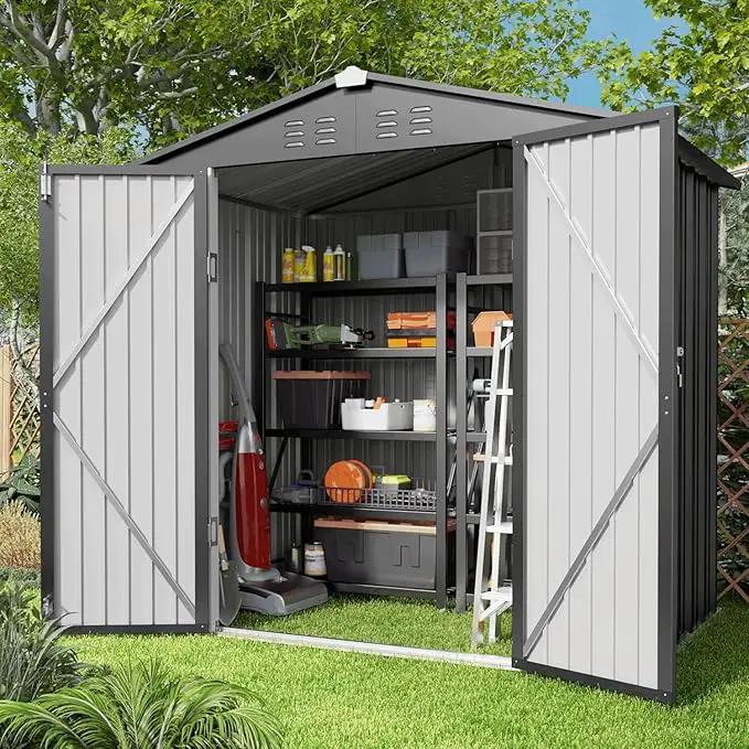 Gizoon Outdoor Storage Shed 6 x 4 FT, Galvanized Metal Garden Shed with Double Lockable Doors, Outdoor Storage Clearance for Backyard Patio Lawn-Dark Grey by GreenHaven Gardens