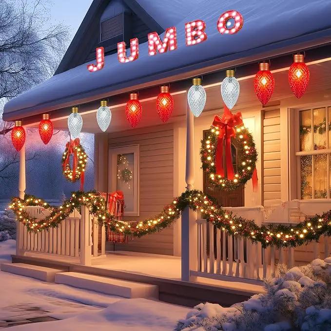 Brightown Strawberry Super Jumbo C9 Christmas Pathway Lights Outdoor - 11 Feet 5 LED Jumbo C9 Pathway Lights, Giant Christmas Lights Outdoor Decorations for Lawn Holiday Yard Outside, Red & White by GreenHaven Gardens