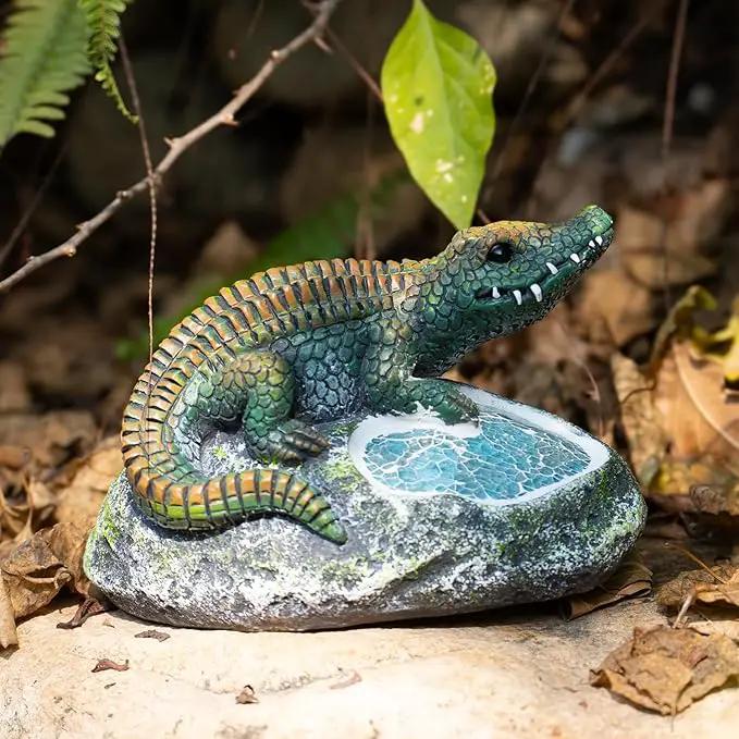 Garden Statue Crocodile,Solar Crocodile Decor for Outdoor,Resin Crocodiles Figurine with Solar Light for Patio,Balcony,Yard,Lawn Ornament,Perfect Garden Gift by GreenHaven Gardens
