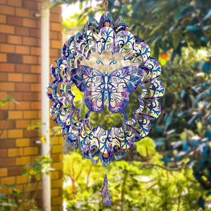 TUOKING Butterfly Wind Spinners Outdoor for Yard and Garden Decor 3D Hanging Wind Sculpture 12 Inch Stainless Steel Wind Spinner Decoration Worth Gift for Women by GreenHaven Gardens